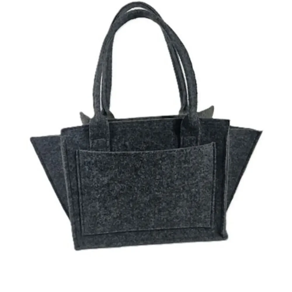 Lux Felt London Gray Felt Structured Tote Bag Leather Trim Handbag